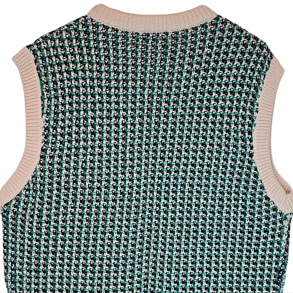Zara Mens V-Neck Sweater Vest in Green, Cream Size Large/ XLarge - Picture 5 of 9